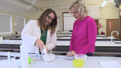 Chemist Kristy Turner and Alex making slime