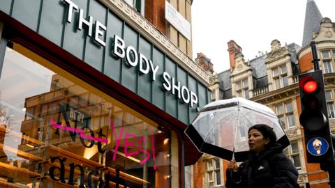 An exterior general view of a branch of the cosmetic retail store The Body Shop, on 21 February 2024 in London, England