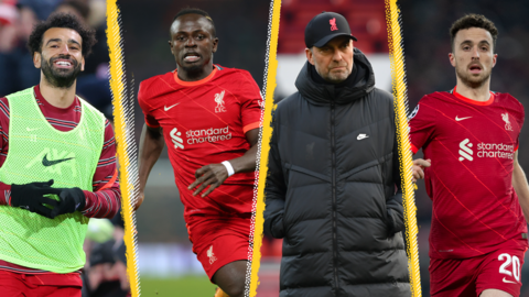 Mohamed Salah, Sadio Mane, Jurgen Klopp and Diogo Jota