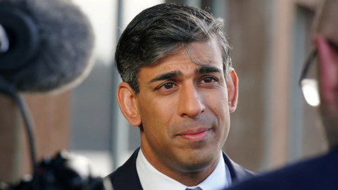 Prime Minister Rishi Sunak taking part in a media interview in Deganwy, Conwy, during a visit to north Wales on Friday.