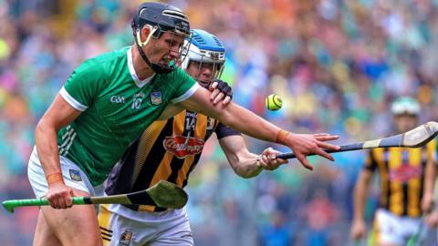 Kilkenny's TJ Reid battles with Limerick's Gearoid Hegarty