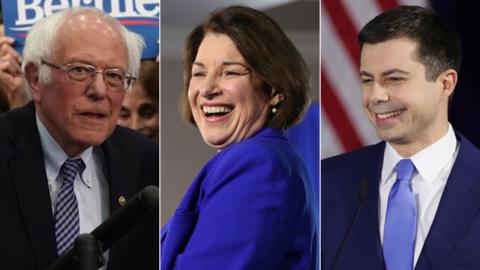 Bernie Sanders, Amy Klobuchar and Pete Buttigieg