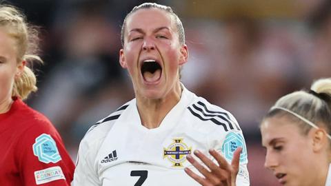 Northern Ireland defender Demi Vance celebrates Julie Nelson's goal