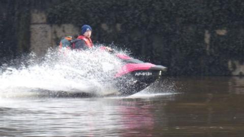 Dale McLaughlan on the water scooter