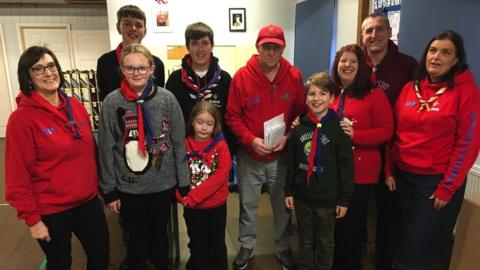 Sue Hunter with members of the scouts.