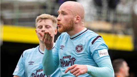 Liam Boyce celebrates his first goal against Auchinleck Talbot