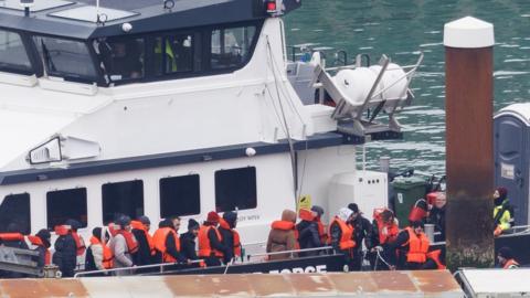 Migrants being brought ashore at Dover on 17 January