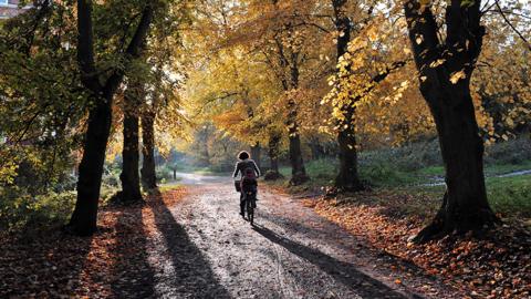 Cyclist on muddy path