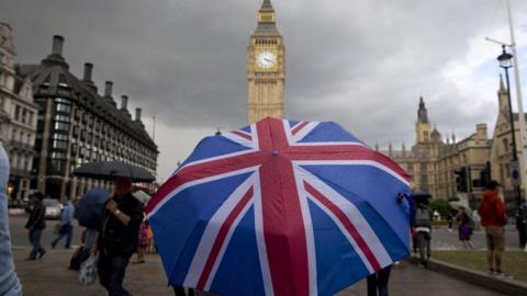 Union flag umbrella near Big Ben