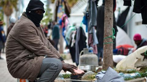 Migrant camped out in Tunis