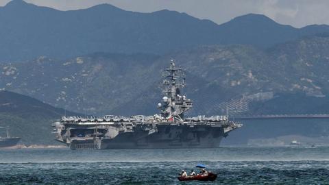 USS Ronald Reagan sails in Hong Kong waters on October 2, 2017