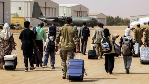 British Nationals have been evacuated on RAF aircraft at Wadi Seidna Air Base in Khartoum, Sudan