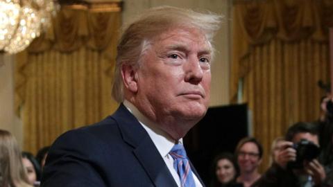 U.S. President Donald Trump leaves an East Room event at the White House May 10, 2019 in Washington, DC.