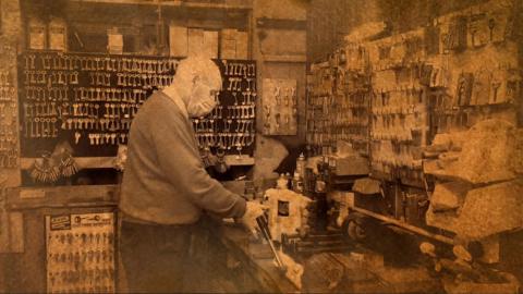 Oliver Tumelty working in a hardware shop in Downpatrick