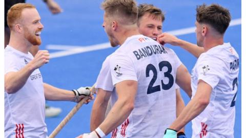 Great Britain's men celebrate