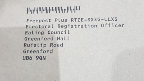 Envelope addressed to Ealing Council