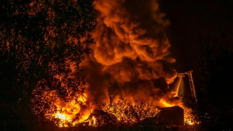 The blaze at an industrial estate in Blaenavon