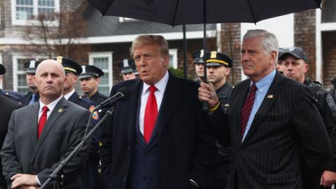 Donald Trump speaks after attending the wake of NYPD officer Jonathan Diller.