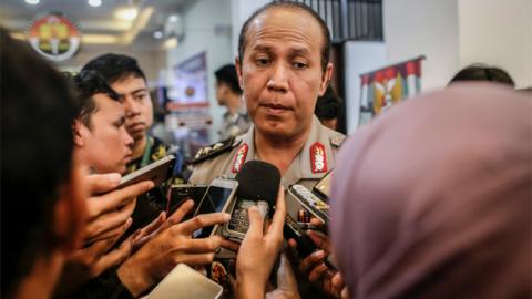 Indonesian national police spokesperson Boy Rafli Amar speaks to media about the suspected death of militant leader Santoso during a press conference in Jakarta, Indonesia, 19 July 2016