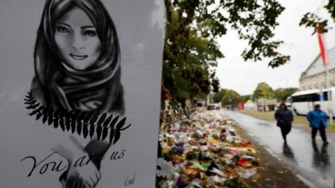 Flowers and tributes in memory of the Christchurch victims