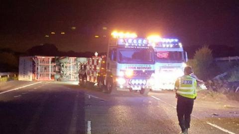 Overturned lorry