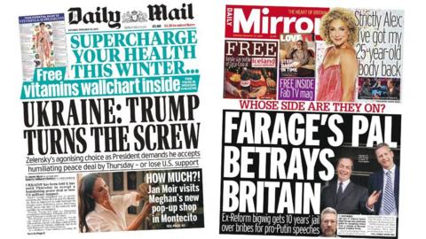 The front pages of the Daily Mail and the Daily Mirror.