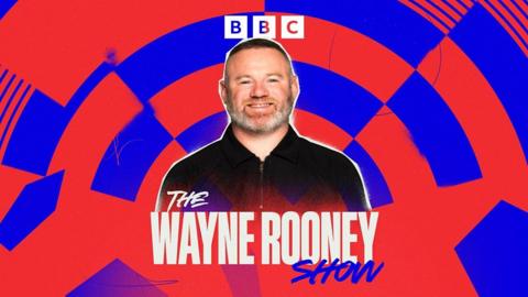Wayne Rooney against a red and blue background