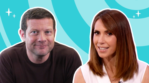 Image of Dermot O'leary (right) and Alex Jones (left) imposed on a blue background.