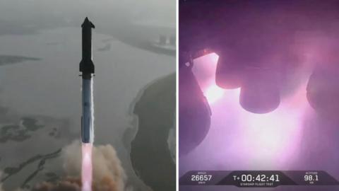 SpaceX Starship launches into orbit but loses control.