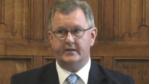 Sir Jeffrey Donaldson speaks at a sitting of the Northern Ireland Affairs Committee
