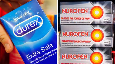 Split pic of Durex and Nurofen