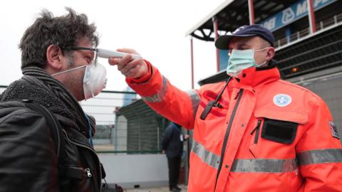 A Covid-19 (Coronavirus) health check takes place before Sassuolo's game with Brescia