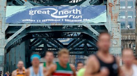 Great North Run branding on the Tyne Bridge
