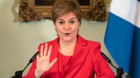 Nicola Sturgeon speaks during a press conference at Bute House where she announced she will stand down as First Minister of Scotland on February 15, 2023 in Edinburgh, United Kingdom.