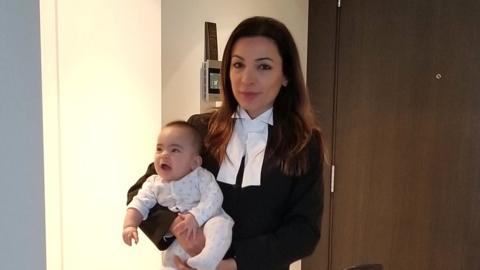 Leena Yousefi and her daughter at home in Vancouver, Canada.