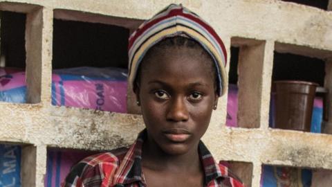 Mbalu Bangura at Kaningo school collecting emergency supplies