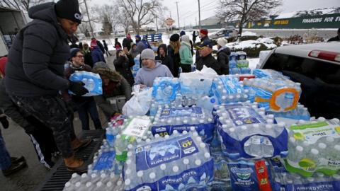 Bottled water being distributed in Flint