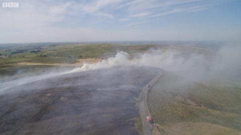 Drone footage of moorland fire