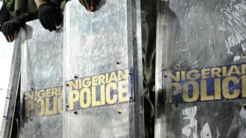 Policemen line during the presidential primaries of the ruling Peoples Democratic Party in Abuja in January 2011