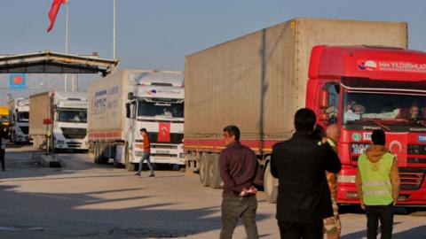 Aid arrives at Bab al-Salameh crossing 14 February