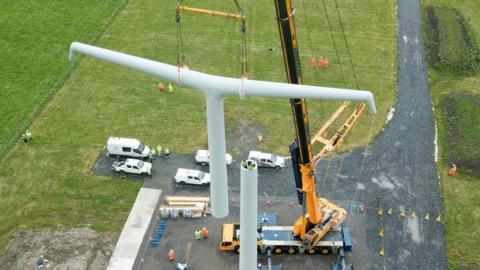 T pylon - a new design of electricity pylon, which has been erected in Somerset.