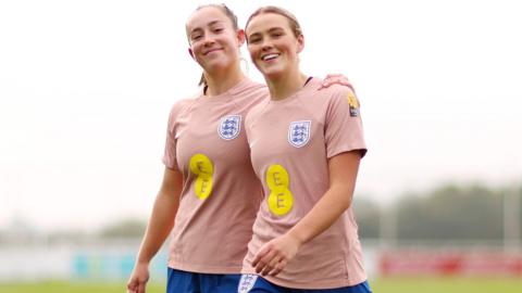 Maya Le Tissier and Grace Clinton in training with England's senior team in October