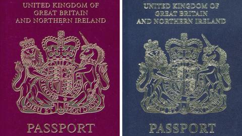 Composite of a red passport and an undated handout photo issued by the Home Office of how a British passport will look after Brexit. Issue date: Friday December 22, 2017