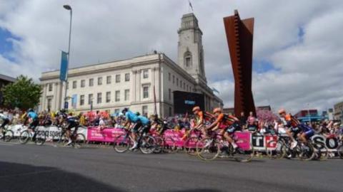 Cyclists raced past Barnsley Town Hall for the second stage of the 2018 Tour de Yorkshire in May