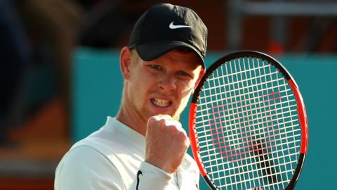 British number one Kyle Edmund celebrates winning a point against Daniil Medvedev