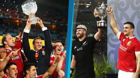 Lions captain Sam Warburton in 2013 and alongside All Black Kieran Read in 2017