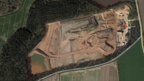 An aerial view of Woodcote Wood Quarry, on the A41 between Shifnal and Newport