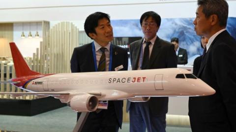 Japan's Mitsubishi Heavy displays its SpaceJet regional jet.