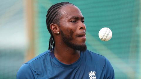 Jofra Archer during a net session with England