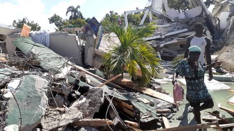 Earthquake damage in Les Cayes, Haiti August 14, 2021